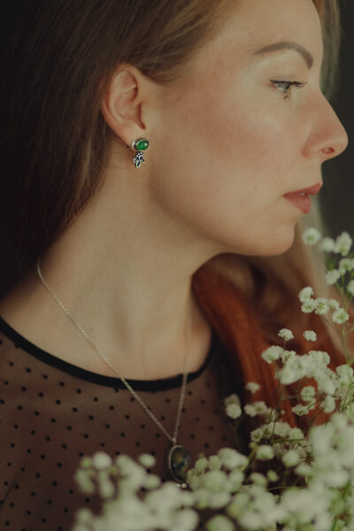 Serpentine and Spinel Earrings